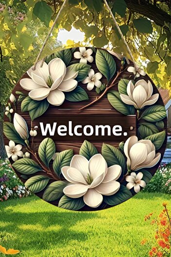 kutuTR Welcome Floral Uv Printed 3D Looking Mdf Door Ornament – 33 cm |   Hanging, Erasable Ks010