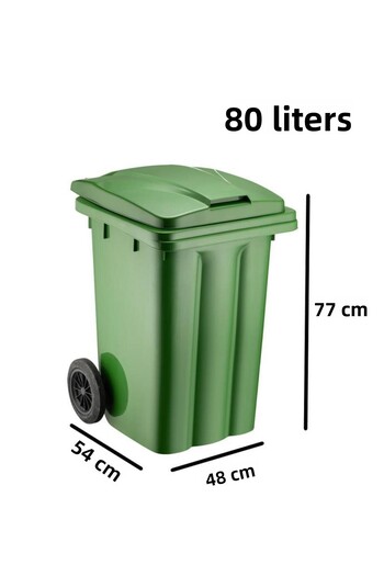 Omnipazar Sy-6502 Wheeled Lid Plastic Waste Container 80 Lt Green