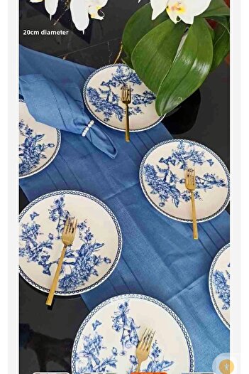 EBRULİEMAYE Blue Life Pastry Plate Stonewall 20 cm Diameter Breakfast Tea Pastry Plate