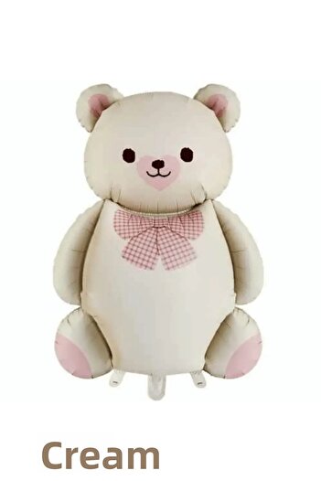 Bunloon Large Bear Foil Balloon with Cream Color Bow Tie