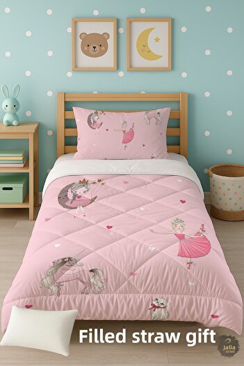 Talia Home Pink Girl Patterned Single Children's Quilt Sleeping Set Tlag-297