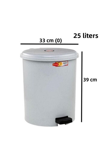 Omnipazar Sy-4232 Gray Pedal Round Trash Can with Inner Bucket 25 Liters