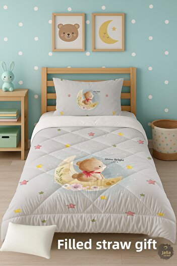 Talia Home Teddy Bear Patterned Single Children's Quilt Sleeping Set Tlag-104