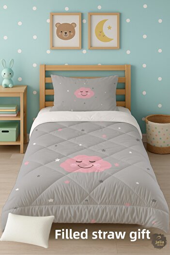 Talia Home Smiling Cloud Patterned Single Children's Quilt Sleeping Set Tlag-279