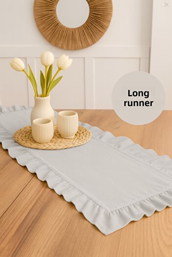 Morlay Natural Gray Frilly Linen Runner - 40X150 cm
