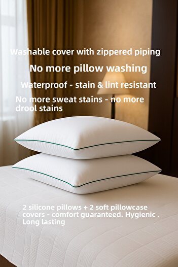 MEŞELİ TEKSTİL 2-Piece Luxury Pillow and 2 Pillow Covers |   Pillow Does Not Require Washing Liquid-Proof