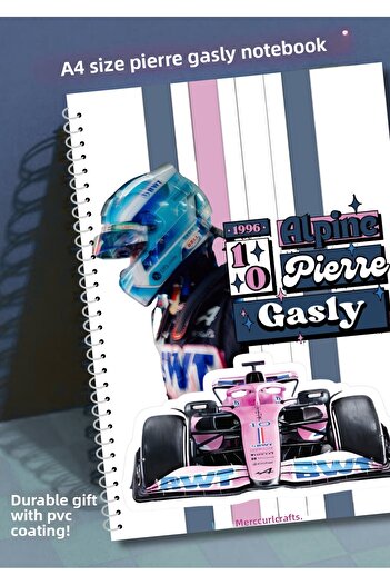 merccuri crafts Pierre Gasly A4 Spiral School Notebook 50 Sheets - Checkered Pvc Cover Waterproof