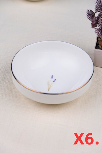tabakevi Tabak Evi Porcelain Natura Lavender Gold Gilded Bowl 13.50cm Set of 6