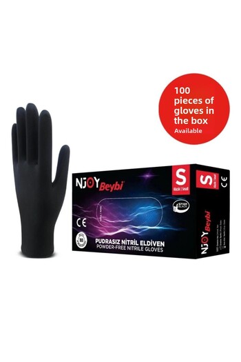 Omnipazar Beybi Njoy Nitrile Black Powder-Free Gloves 100 Pack Small