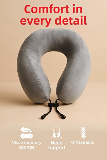 Viscofoam Comfy Orthopedic Travel Pillow Visco Neck Supported Travel Pillow Gray |   Size L - Ergo Travel