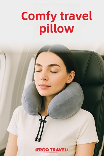 Viscofoam Comfy Orthopedic Travel Pillow Visco Neck Supported Travel Pillow Gray |   Size L - Ergo Travel