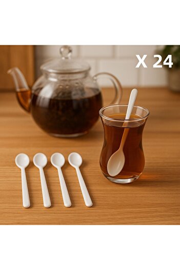 SİHİRLİ AYAKLAR Colorful 24 Pieces Plastic Teaspoon Stick Teaspoon Luxury Teaspoon 11 cm