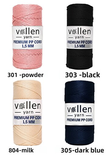 vollen yarn خيط مكرامية من البوليستر 1.5 مم 100 جرام 150 متر - عبوة من 10 قطع، خيط للسجاد والحقائب