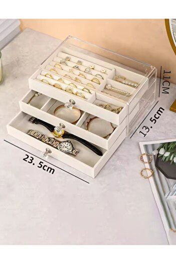 EVSTYLE Three Layer Drawer Jewelry Cosmetic Organizer Velvet Drawer