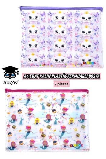 SEYFİKİRTASİYE 20X30 cm A4 Size Thick Plastic Zipper File 2 Pieces