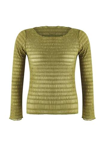 Trendyol Curve Khaki Fitted/Slim Fit Textured Tulle Stretch Knitted Plus Size Blouse Tbbaw26Af00030