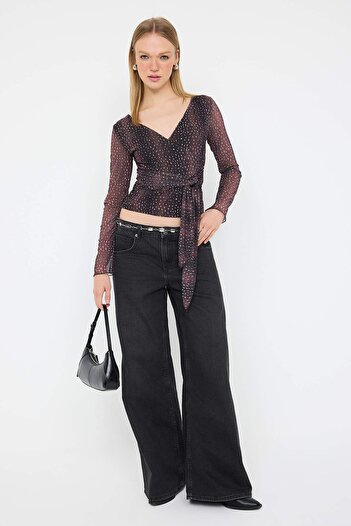 Trendyol Collection Teen Brown Animal Wrap Fitted/Slim Fit Knitted Blouse Twoaw26Bz00226
