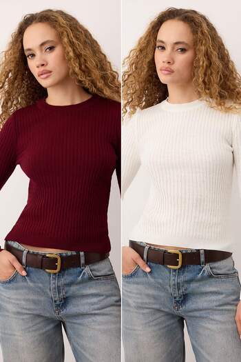 Trendyol Collection Ecru-Burgunderroter zweiteiliger Strickpullover mit Rundhalsausschnitt und Haarstrickmuster TWOAW26KZ00188