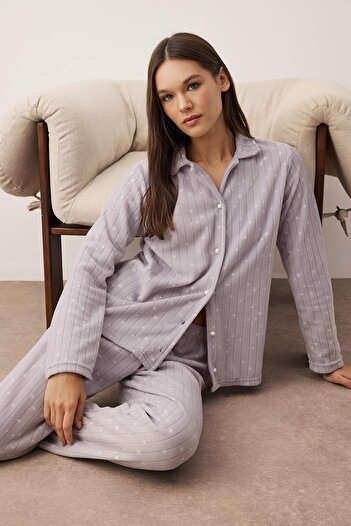 Trendyol Collection Gray Galaxy Patterned Winter Fleece Knitted Pajama Set Thmaw26Pt00190