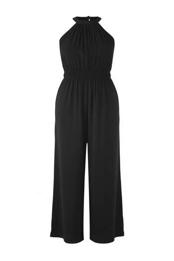 Trendyol Curve Black Halter Neck Plus Size Jumpsuit Tbbss25Bg00018