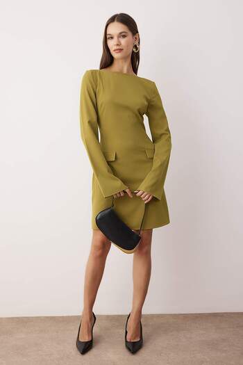 Trendyol Collection Oil Green Straight Pocket Detail Short / Mini Woven Dress Twoaw26El00183