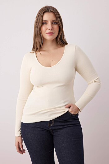 Trendyol Curve Burgundy-Multi 2 Pack V Neck Fitted/Slim Fit Cotton Stretchy Knitted Blouse Tbbaw26Af00018