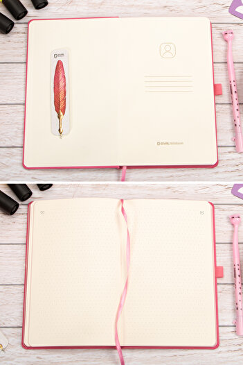 DİVAL 13X21 cm Pink Leather Hard Cover Dotted Undated Stitched Note School Note School Notebook