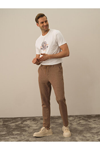 Xint Erkek Camel Doğal Yün Dokulu Slim Fit Jogger Pantolon
