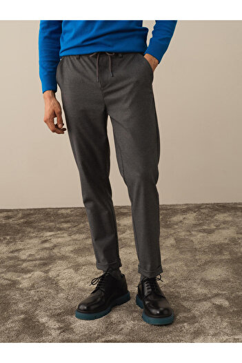 Xint Erkek Koyu Gri Dokulu Esnek Dokulu Slim Fit Jogger Pantolon