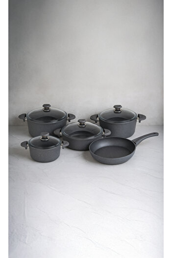 OMS 9 PCS Granite Cookware Set - Grey Color - Made in Turkey