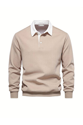 GHASSY CO. Ghassy Co. Men's Retro Color Blocked Cotton Shirt Collar Sweatshirt