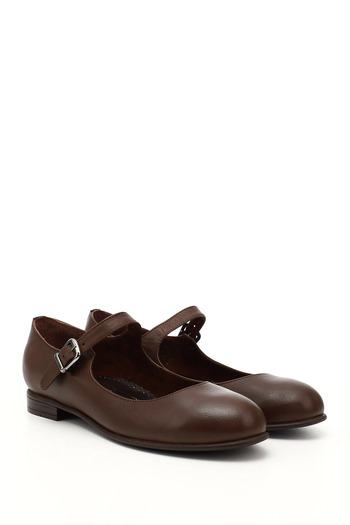 GÖNDERİ(R) Women / Girls Brown Antique Ankle Strap Mary Jane Genuine Leather Ballerinas