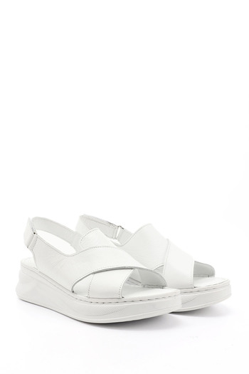 GÖNDERİ(R) Women's / Girls' White Velcro Strap Wedge Heel Genuine Leather Comfort Sandals
