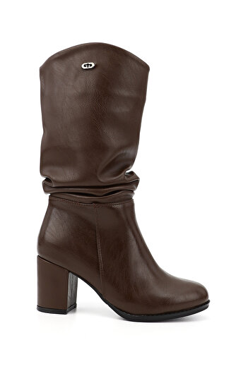 GÖNDERİ(R) Women's / Girls' Brown Round Toe Bellows Thick Heeled Boots
