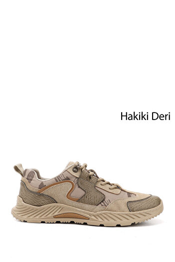 GÖNDERİ(R) Men's Sand Lace-Up Rubber Sole Genuine Leather Sneakers