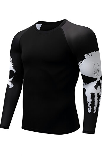 Stylovi Punisher Black Long Sleeve Premium Sports Men's Compression T-Shirt – Fitness & Training Special Fabric