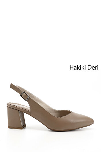 GÖNDERİ(R) Women's Mink Antique Thick Heeled Open Back Genuine Leather Shoes