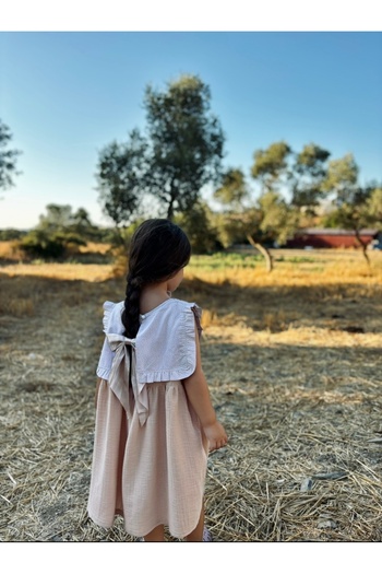 Pinklime Jr. Müslin Kız Çocuk Yaka Detaylı Doğumgünü Parti Elbise