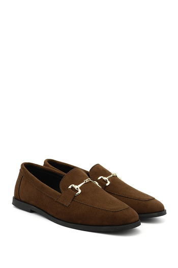 GÖNDERİ(R) Women's / Girls' Brown Suede Flat Shoes with Blunt Toe and Buckle