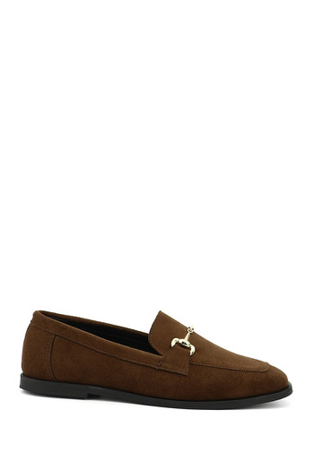GÖNDERİ(R) Women's / Girls' Brown Suede Flat Shoes with Blunt Toe and Buckle