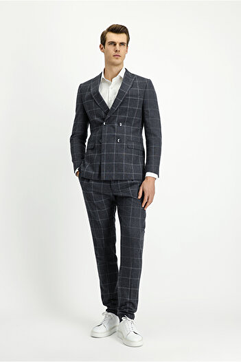 Kiğılı Super Slim Fit Extra Slim Fit Checked Woolen Double Breasted Suit