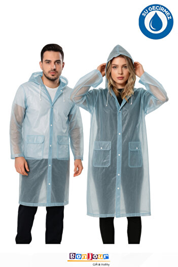 Bonjour Gift & Hobby Unisex Eva Raincoat with Pockets, Snap Fasteners, Hooded Windproof and Rainproof