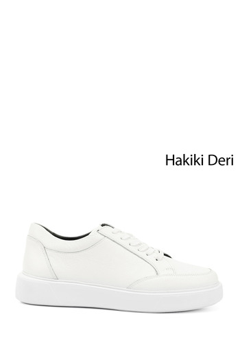 GÖNDERİ(R) Men's White Lace-Up Genuine Leather Comfort Sneaker