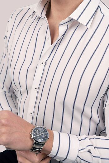 Etikmen Λευκό Navy Blue ριγέ Slimfit Ανδρικό πουκάμισο σε συσκευασία δώρου
