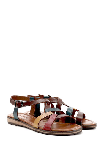 GÖNDERİ(R) Women / Girls Brown to Red Yellow Genuine Leather Sandals