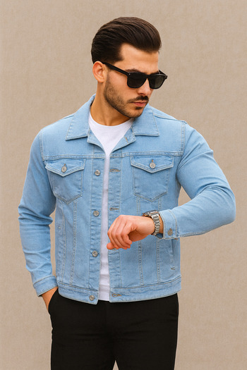 Pobudo Ice Blue Vintage Men's Denim Jacket
