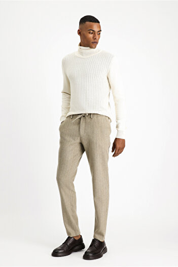 Kiğılı Slim Fit Slim Fit Woolen Elastic Waist Drawstring Stripe Classic Fabric Pants