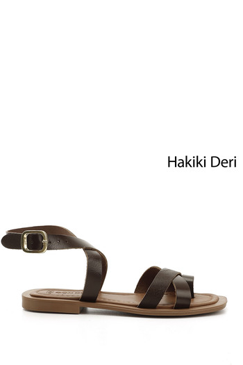 GÖNDERİ(R) Women / Girls Brown Flip Flop Ankle Strap Genuine Leather Sandals