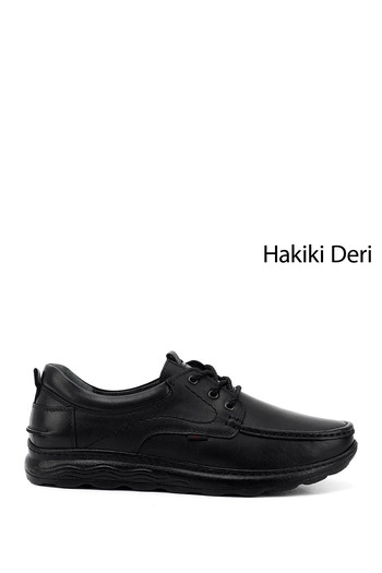 GÖNDERİ(R) Men's Black Lace-Up Genuine Leather Comfort Shoes