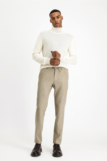 Kiğılı Slim Fit Slim Fit Woolen Elastic Waist Drawstring Stripe Classic Fabric Pants